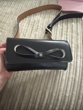 Black Leather Kate Spade Fanny pack Bag with Bow Accent